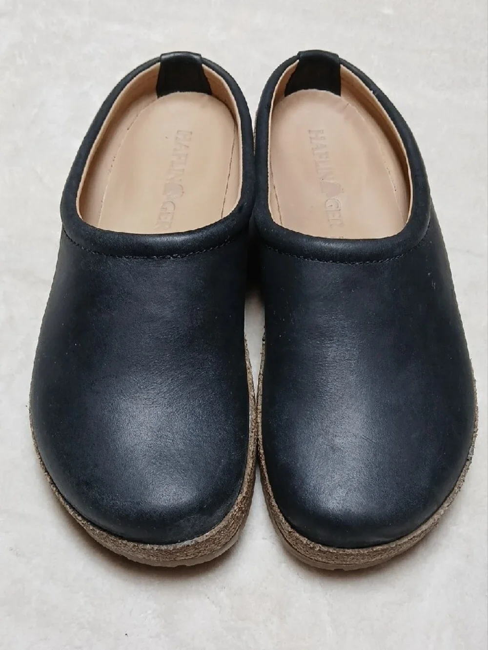 Haflinger Phillip Black Leather Slip-On Mule with Cork Sole Size 42